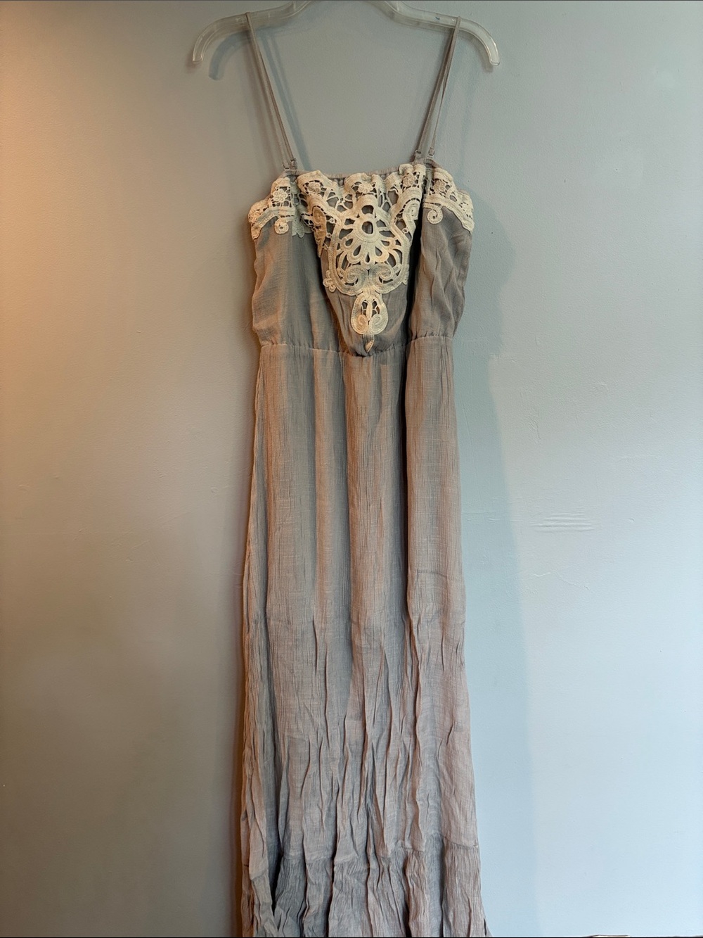 LC Lauren Conrad Light Gray Maxi Dress with Cream Lace Accent